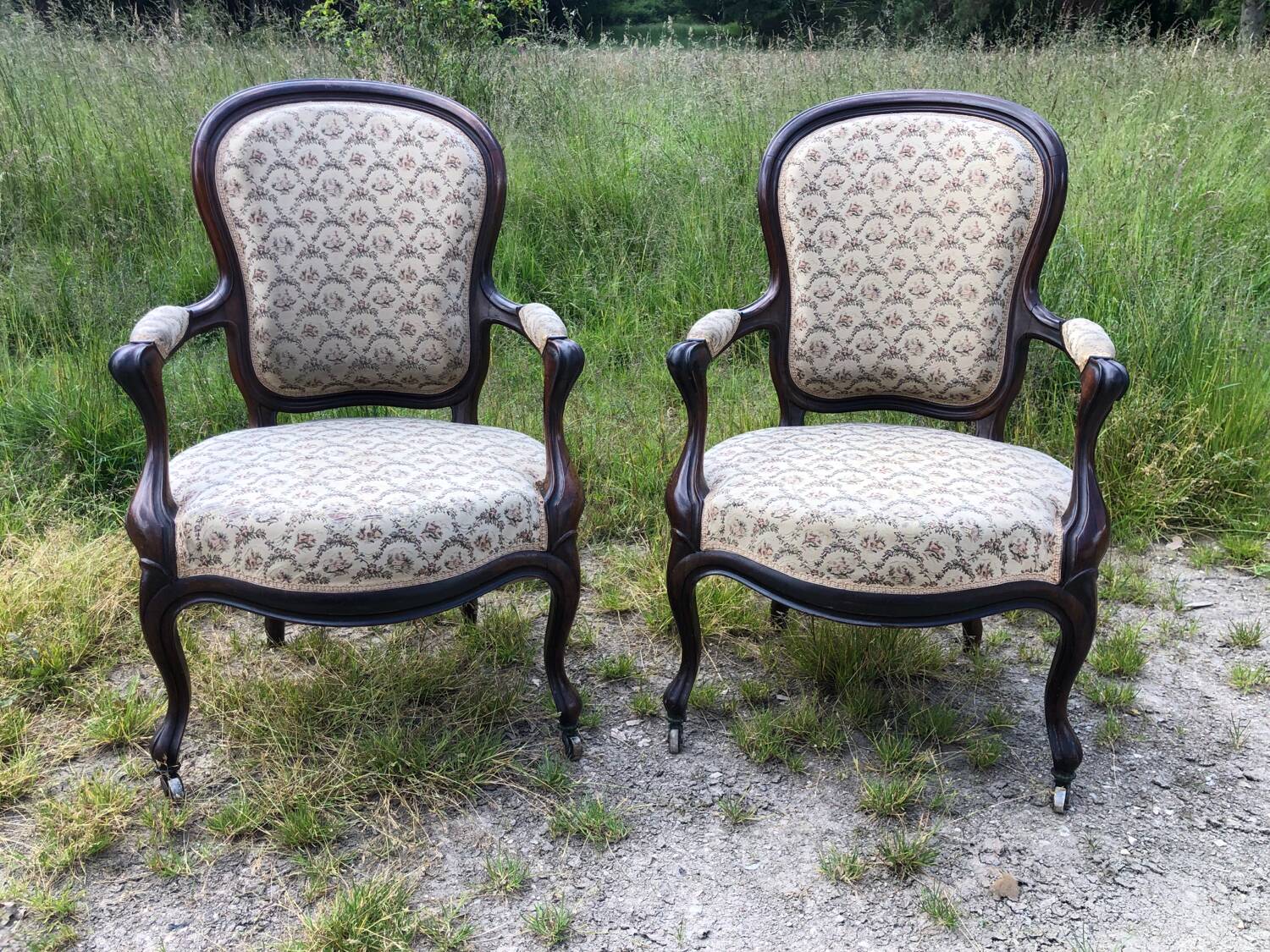 Paire de fauteuils style Louis XV en palissandre