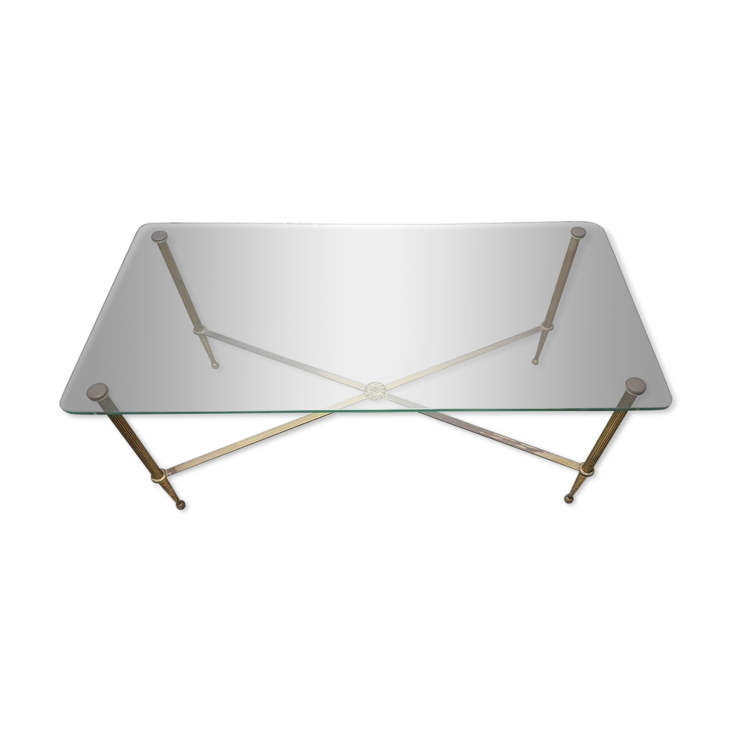 60s glass and brass coffee table