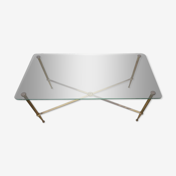 60s glass and brass coffee table