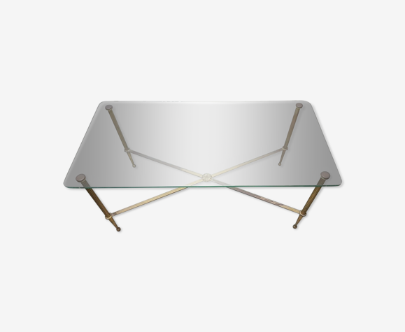 Table basse des années 60 en verre et en laiton