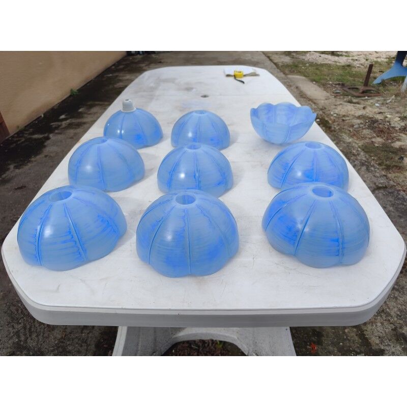 Set of 9 vintage blue opaline glass pendants