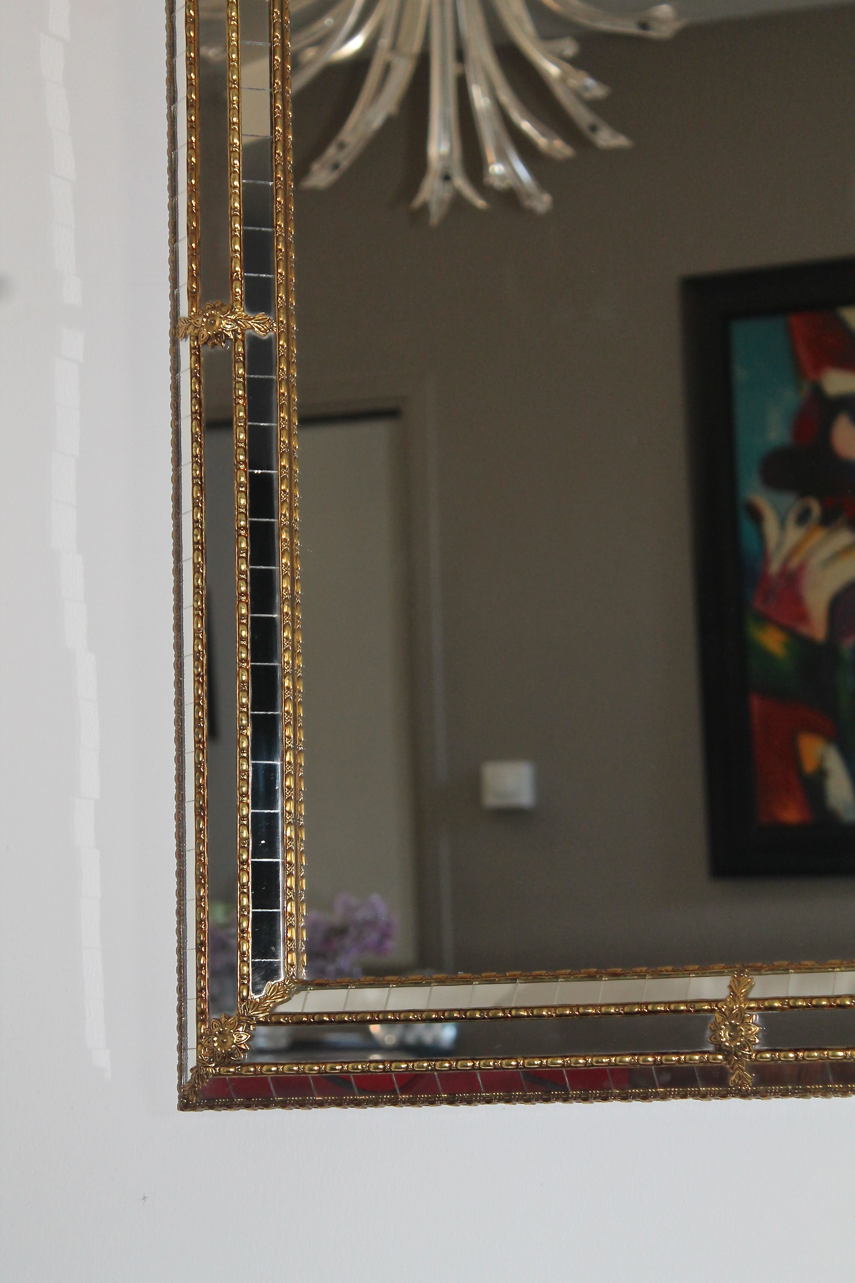Large Venetian mirror with glazing beads and brass 110x60cm