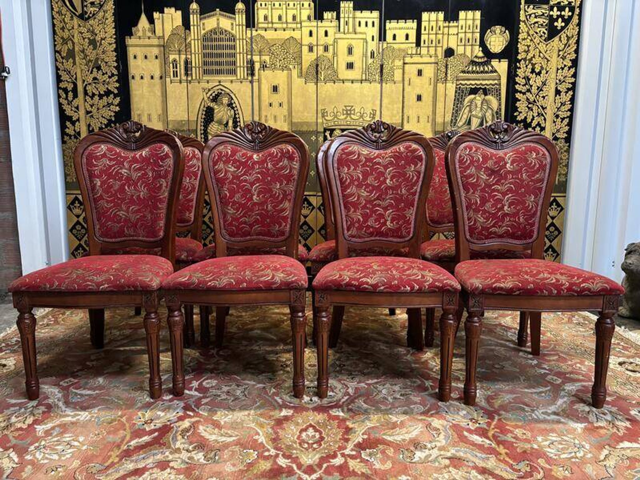 2x8 wooden and fabric chairs