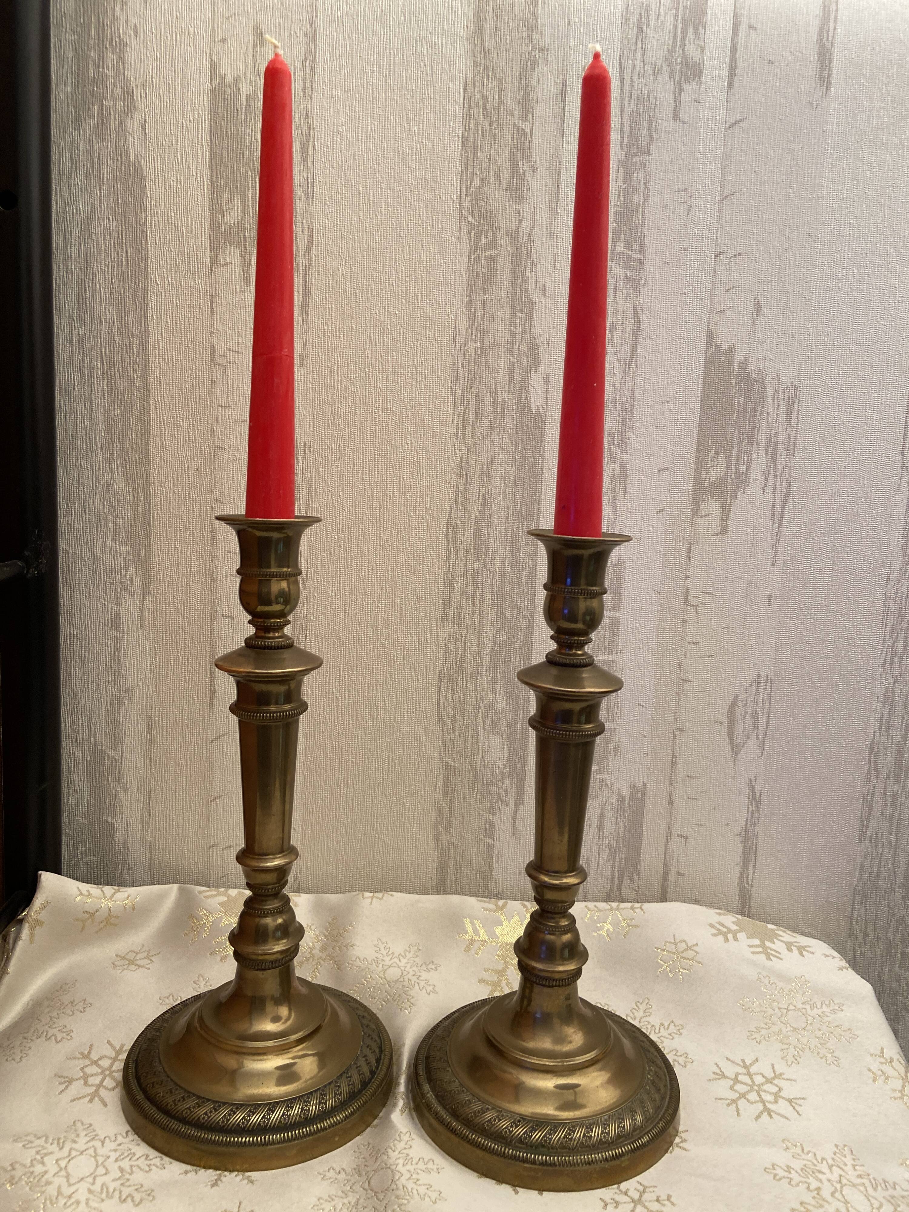 Pair of brass candle holders