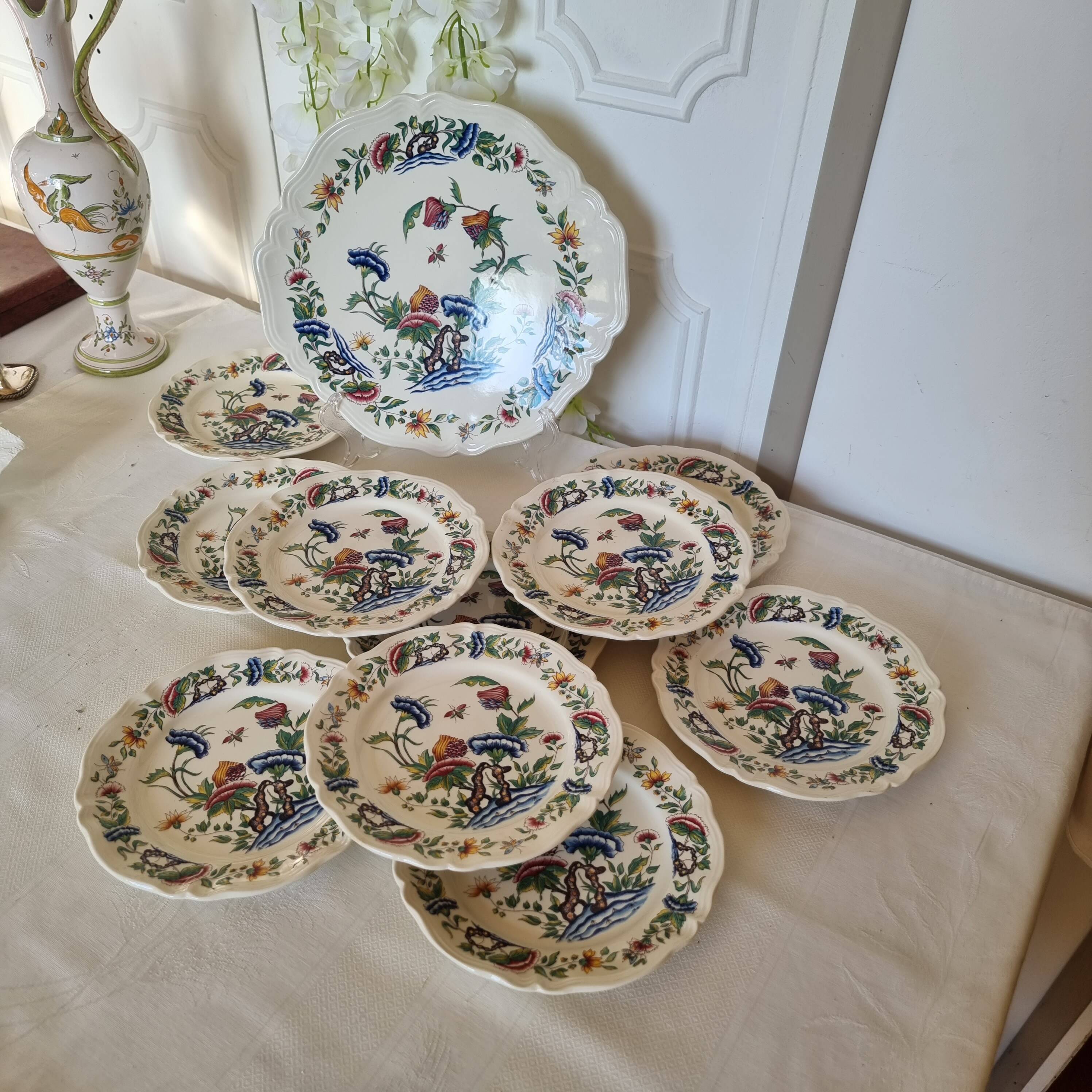 Roeun dessert plate set in French Sarreguemine porcelain