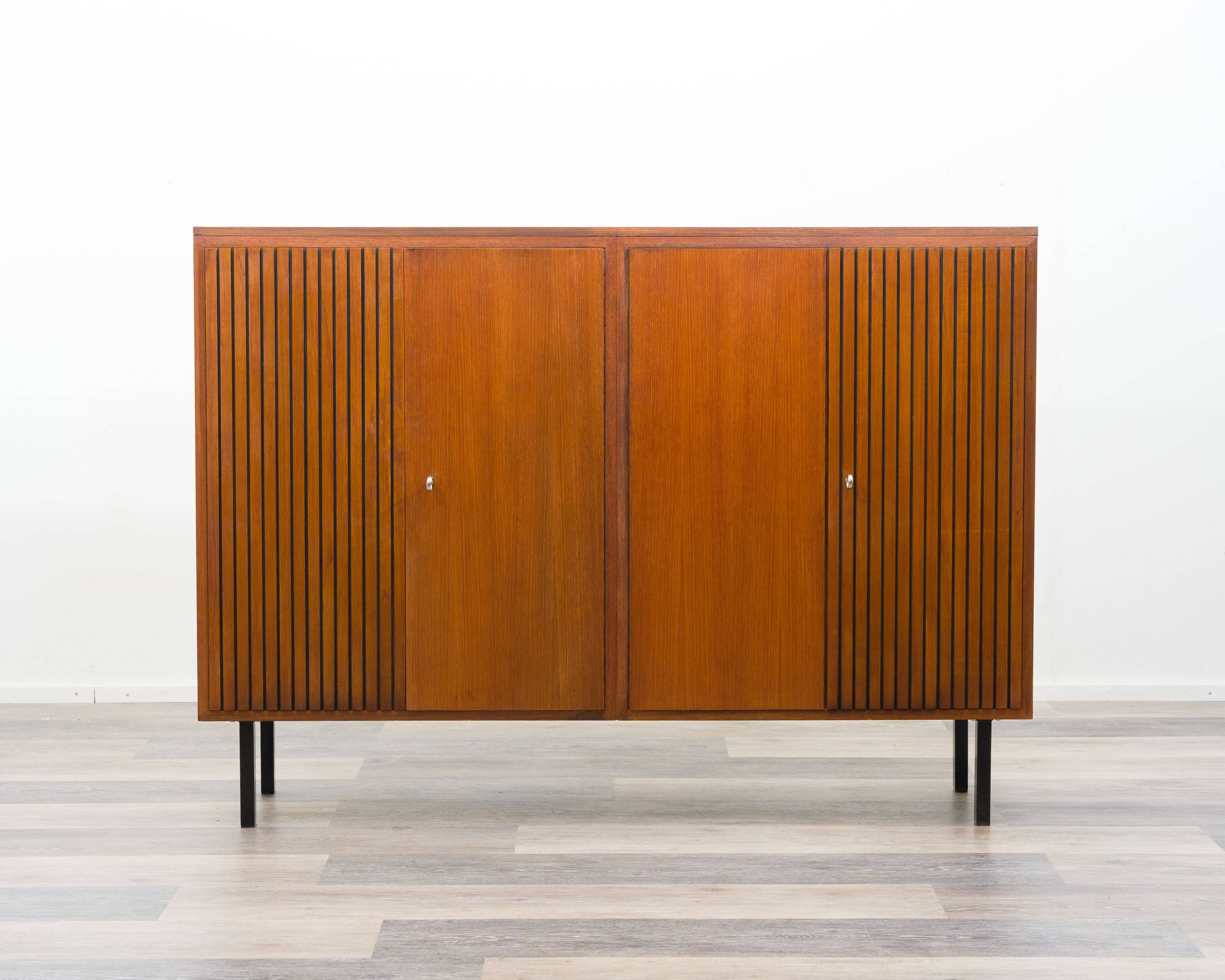 Large high teak sideboard with fluted doors, 1960s