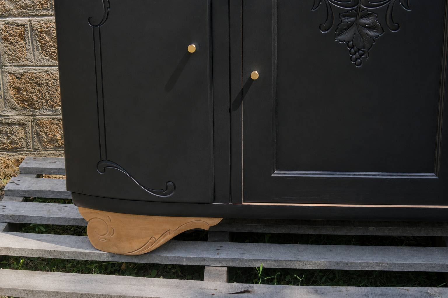 Art Deco buffet with 3 doors in black – Original marble