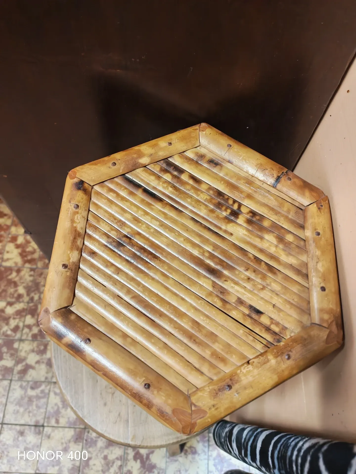 Vintage burnt bamboo side table