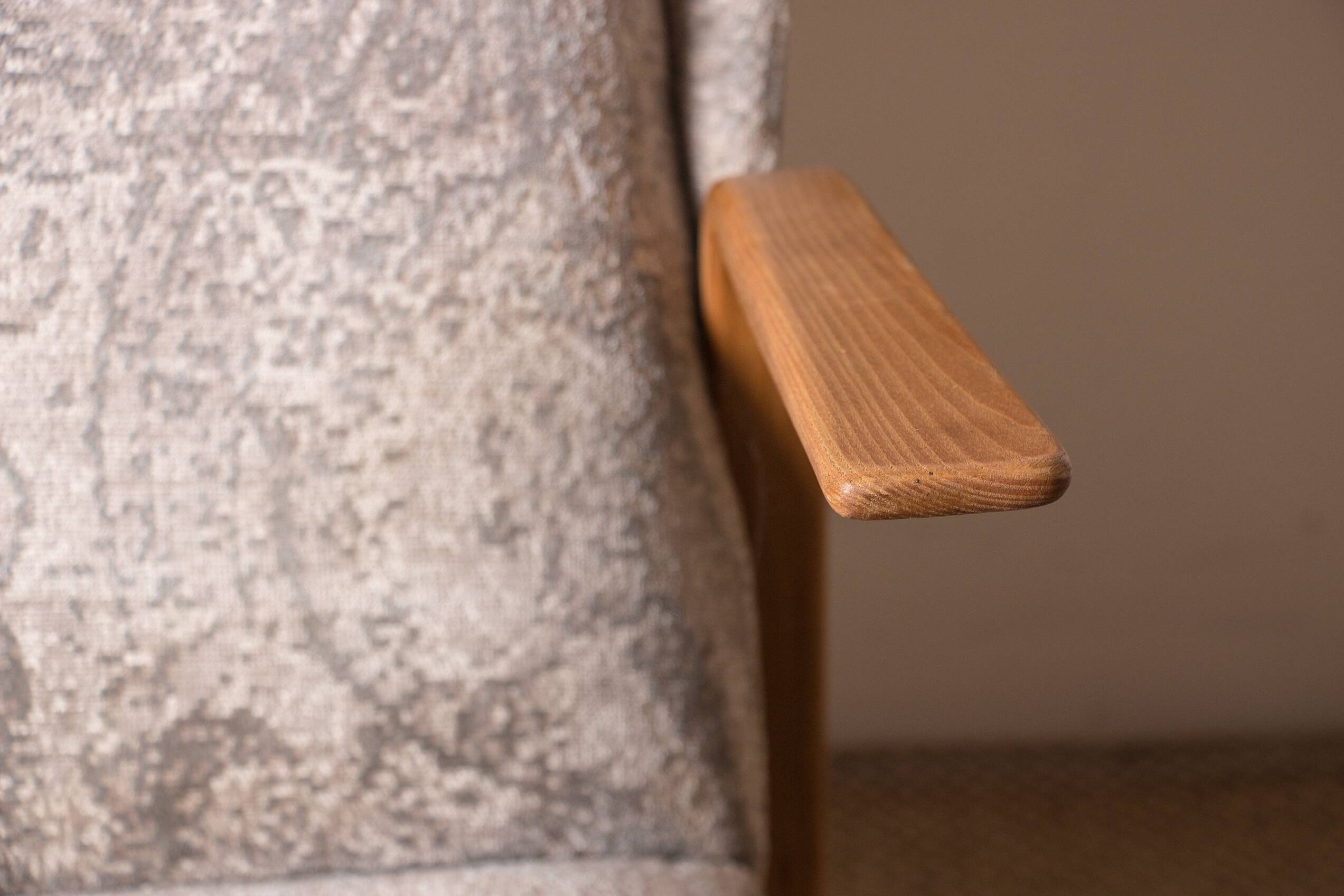 High armchair in curved beech and recent konkav fabric model by paul bode for federholz.