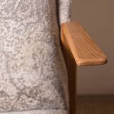 High armchair in curved beech and recent konkav fabric model by paul bode for federholz.