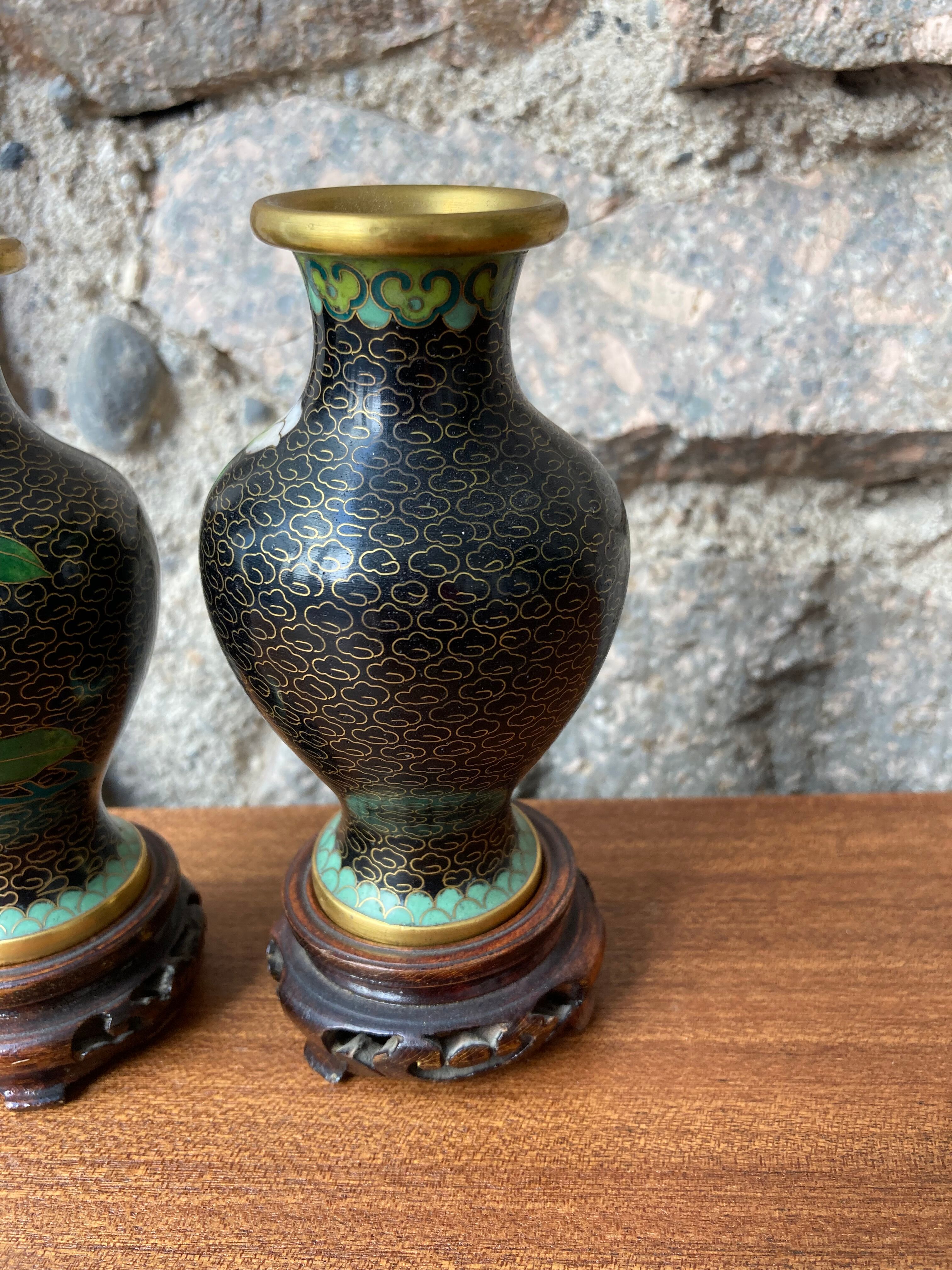 Pair of chinese cloisonné miniature vases 2nd half xxth