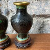 Paire vases cloisonnés chinois 2ème moitié xxème