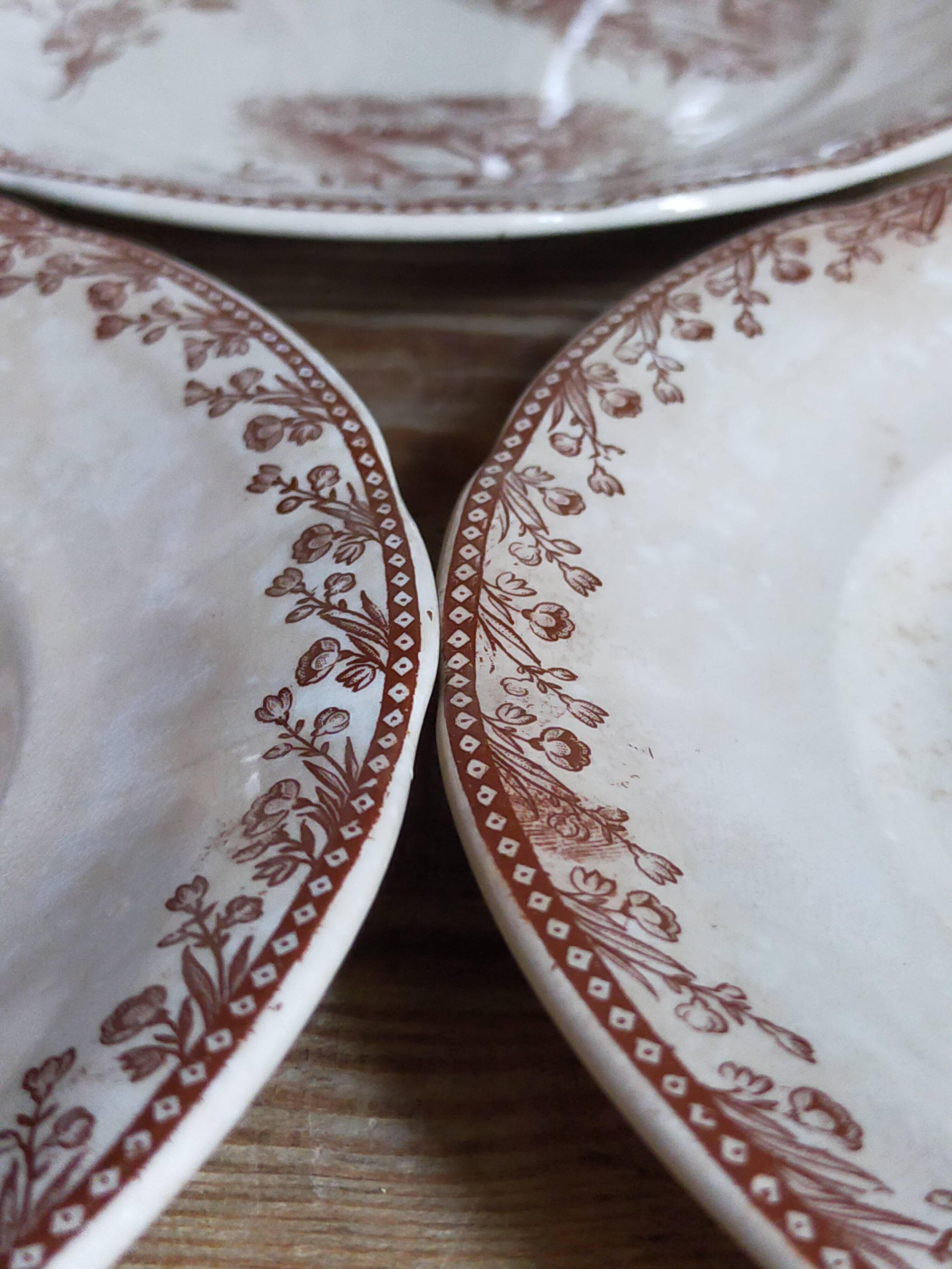 Seven iron earth dessert plates with birds ffPexonne late 19th century