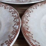 Sept assiettes à dessert terre de fer aux oiseaux f.f.Pexonne fin XIX ème