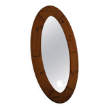 Large oval wall mirror in solid pine by Glasmäster Markaryd, Sweden, 1960s.