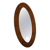 Large oval wall mirror in solid pine by Glasmäster Markaryd, Sweden, 1960s.