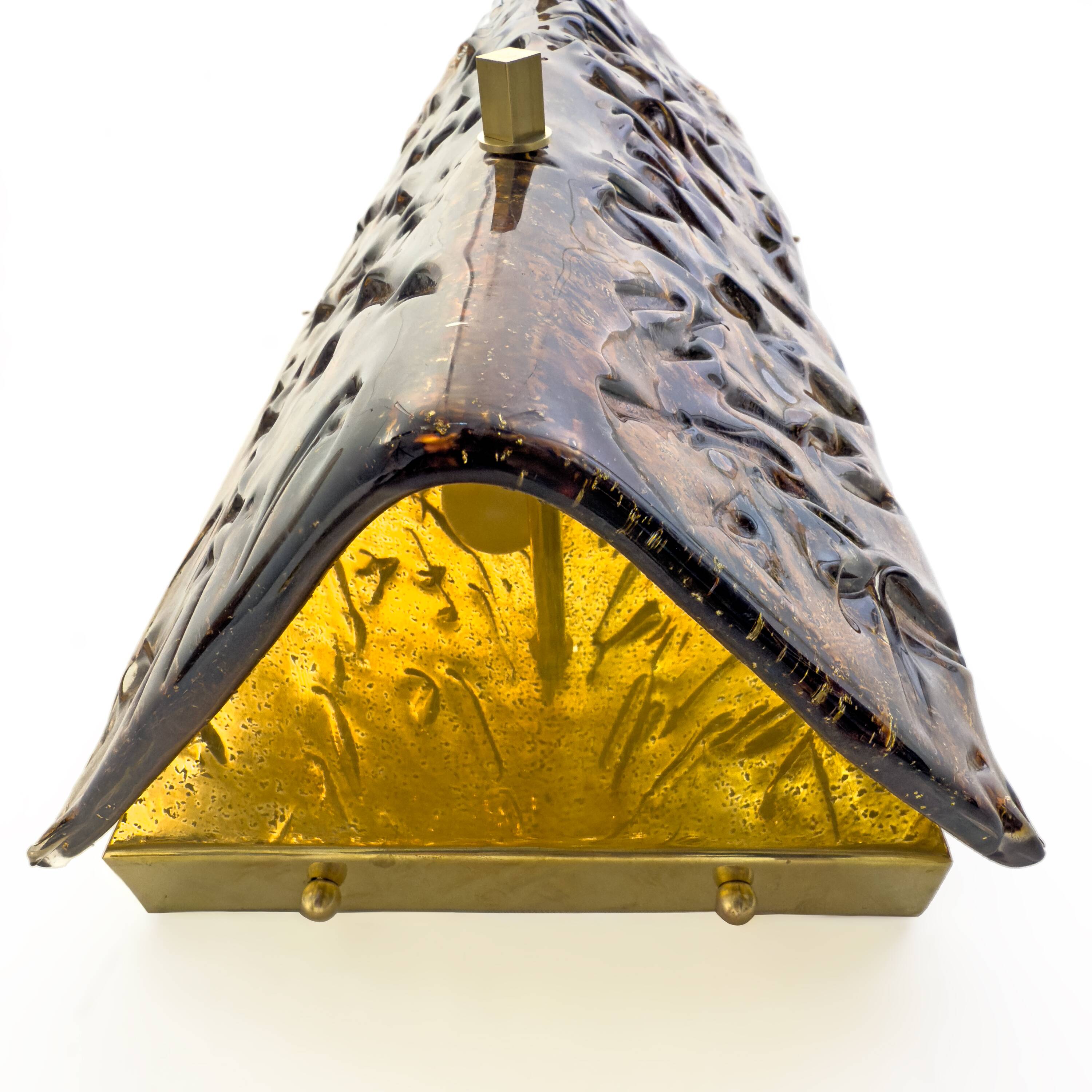 Pair of Amber Murano Glass and Brass Sconces