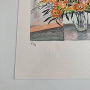 Lithograph signed by Michel Henry - Bouquet at the window