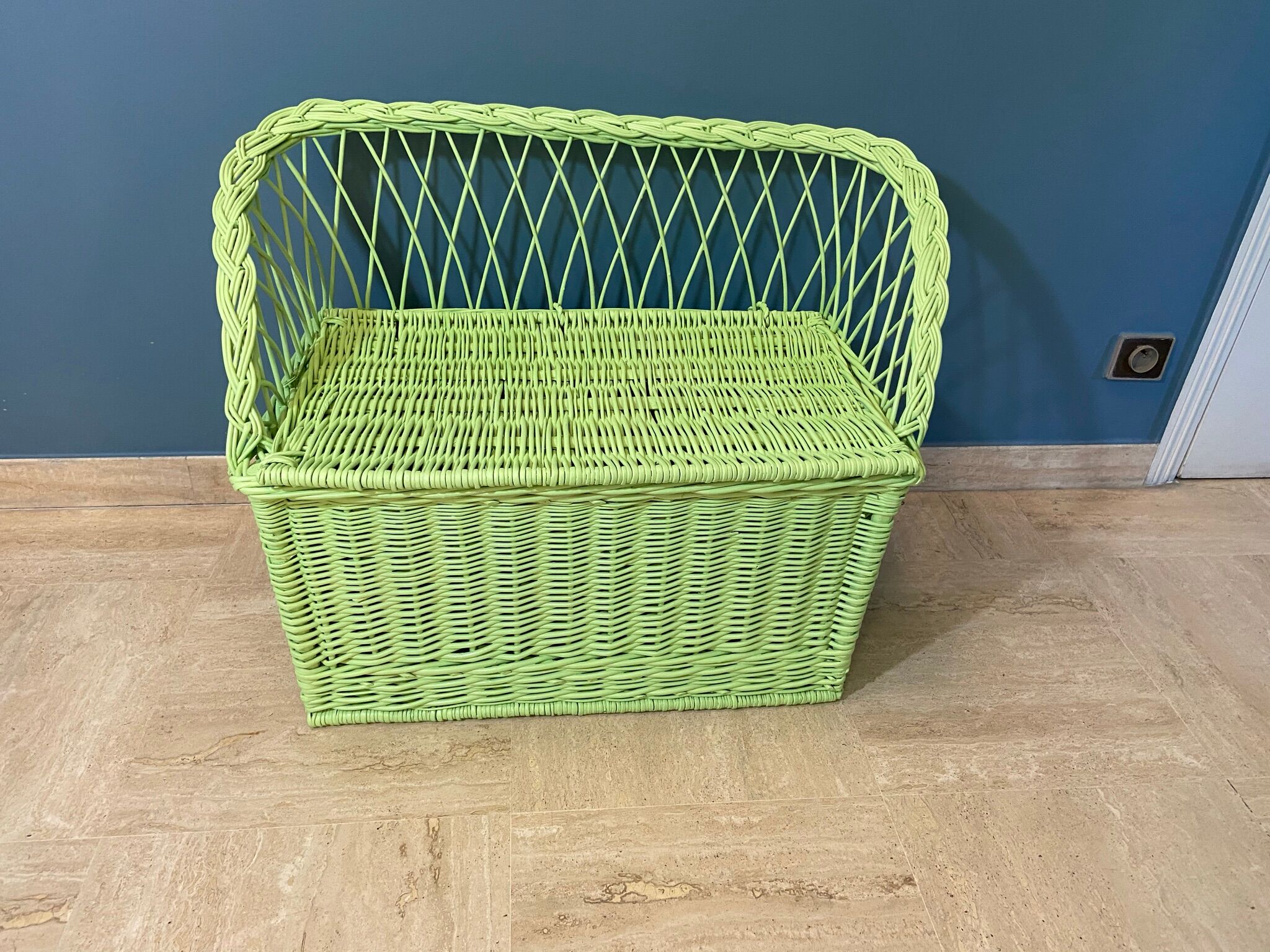 Vintage rattan bench toy chest