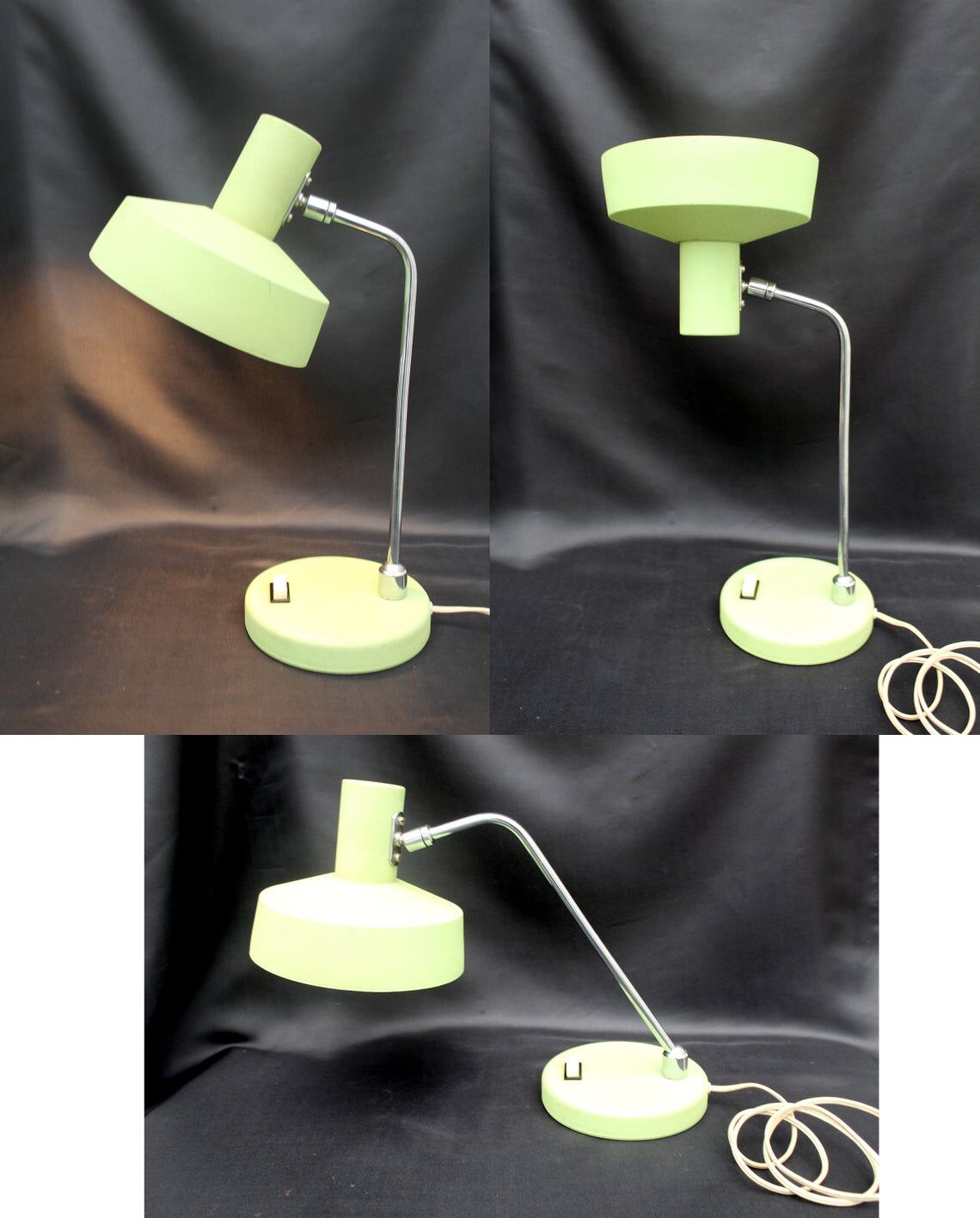 Vintage industrial table lamp, aluminum green shade and base, flexible shade and neck