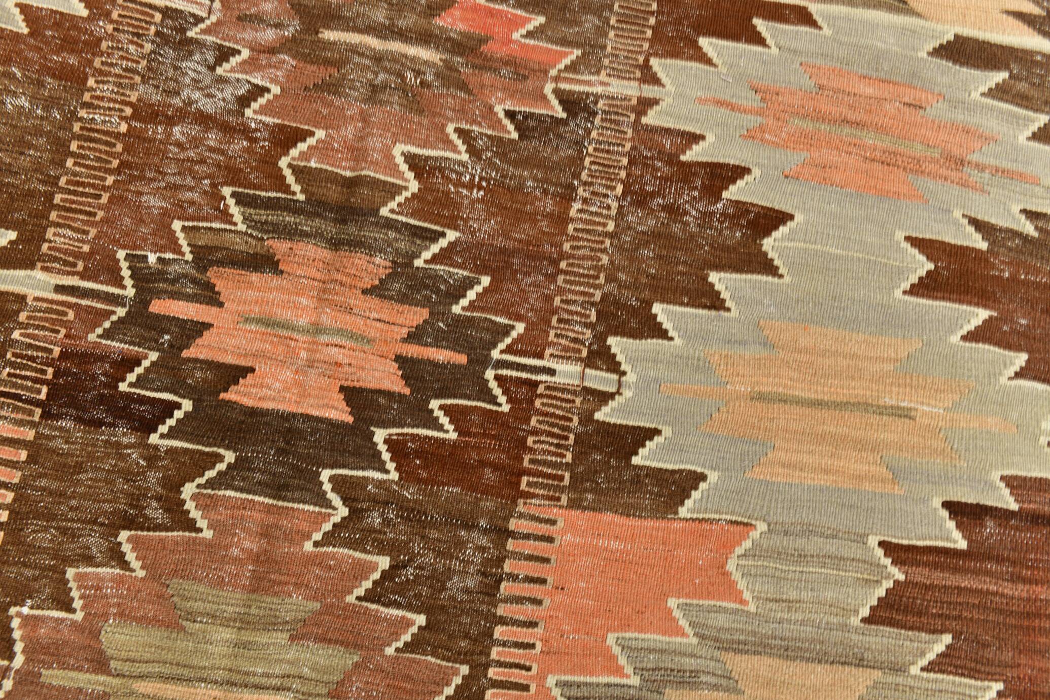 6x12 Brown & Beige Turkish Vintage Kilim Rug, 179x363Cm SK 35163