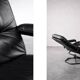 Vintage Mid-Century Danish Modern Black Leather Swivel Chair and Ottoman