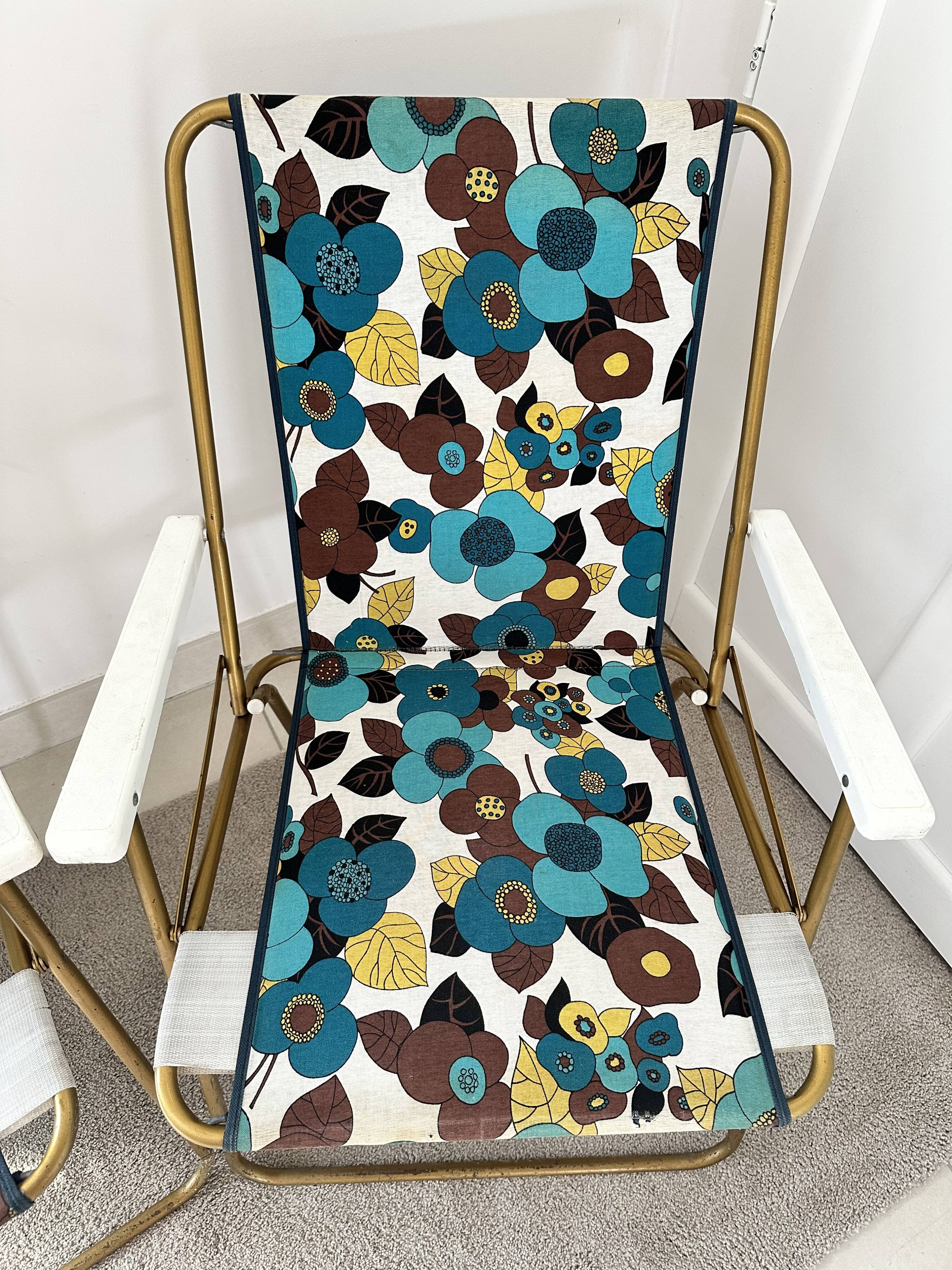 Pair of vintage Lafuma armchairs from the 60s/70s – Made in France – floral fabric