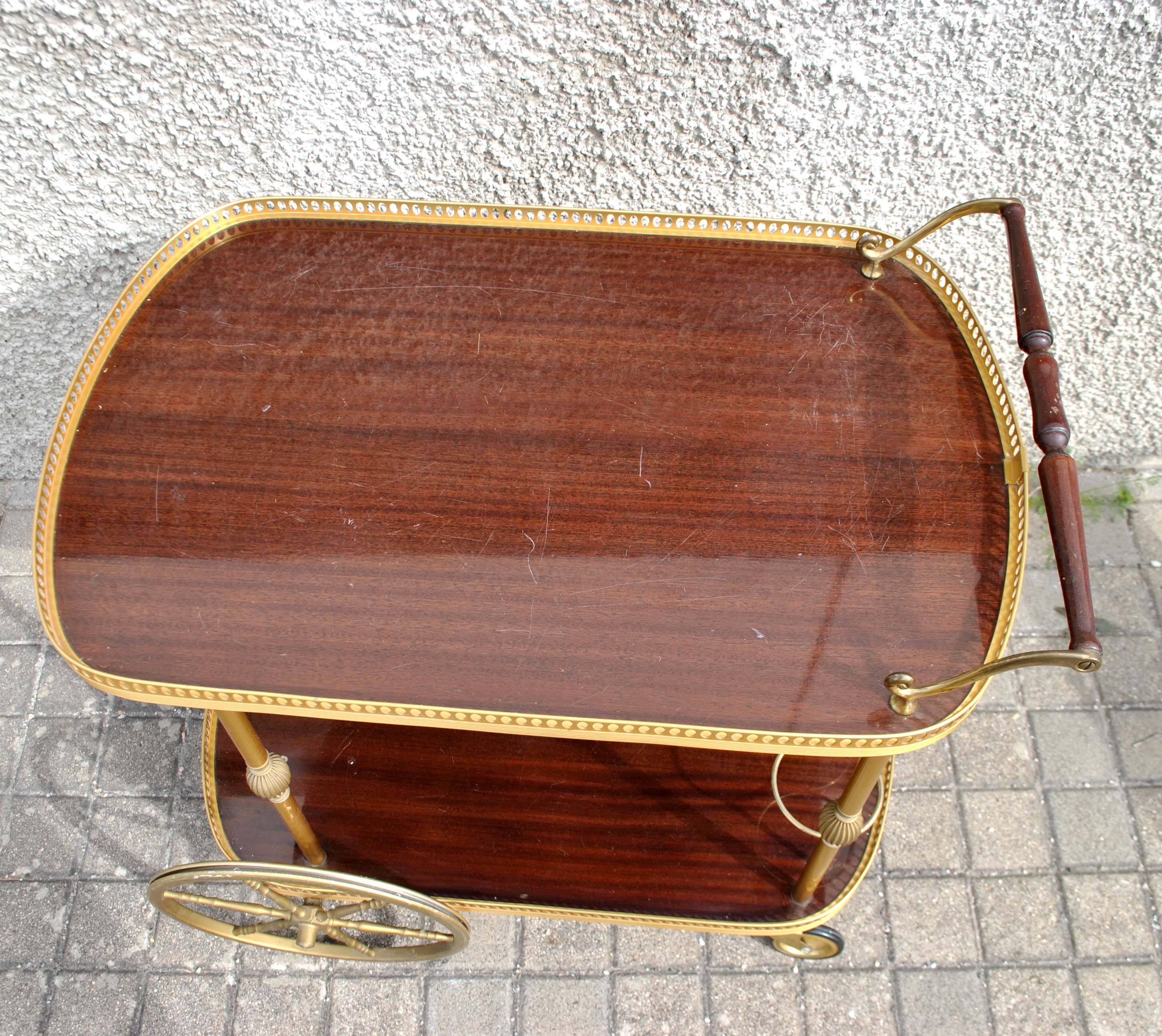 Vintage bar trolley in matte gold metal and melamine 1960