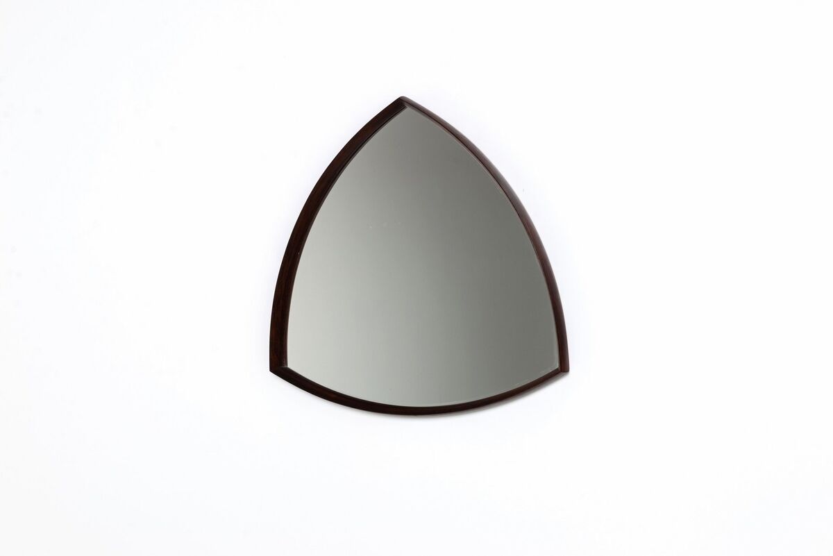 Thomas Poss Eferfolger wall mirror in rosewood triangular Denmark 1960