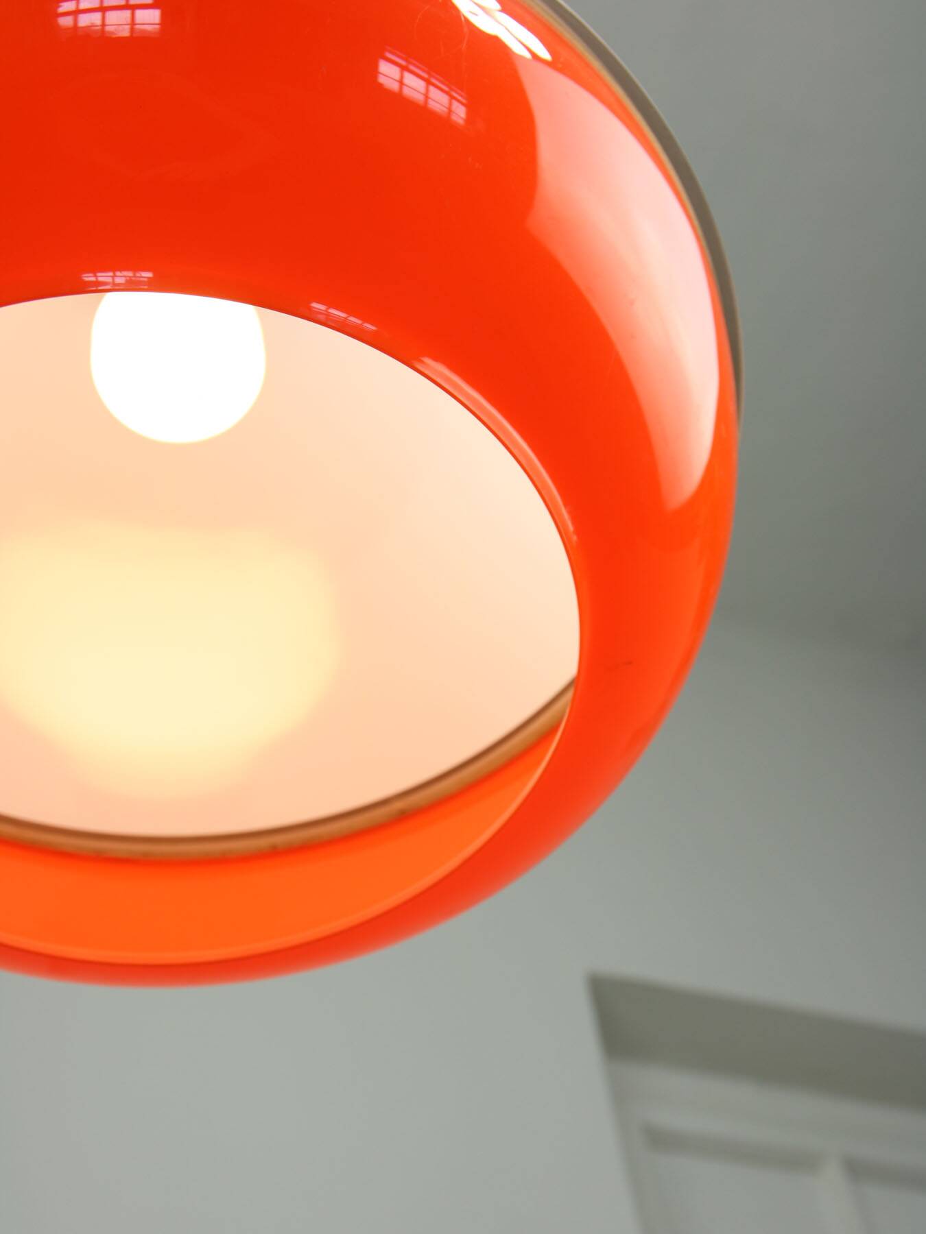 Space Age Italian Orange Plexiglass and Brass Pendant Lamp, 1970s