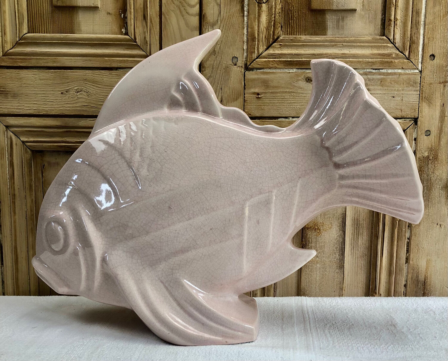 Sculpture poisson craquelé Art Déco céramique Le Jan