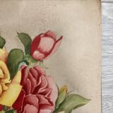 Vintage watercolor with roses in earthenware vase with angel