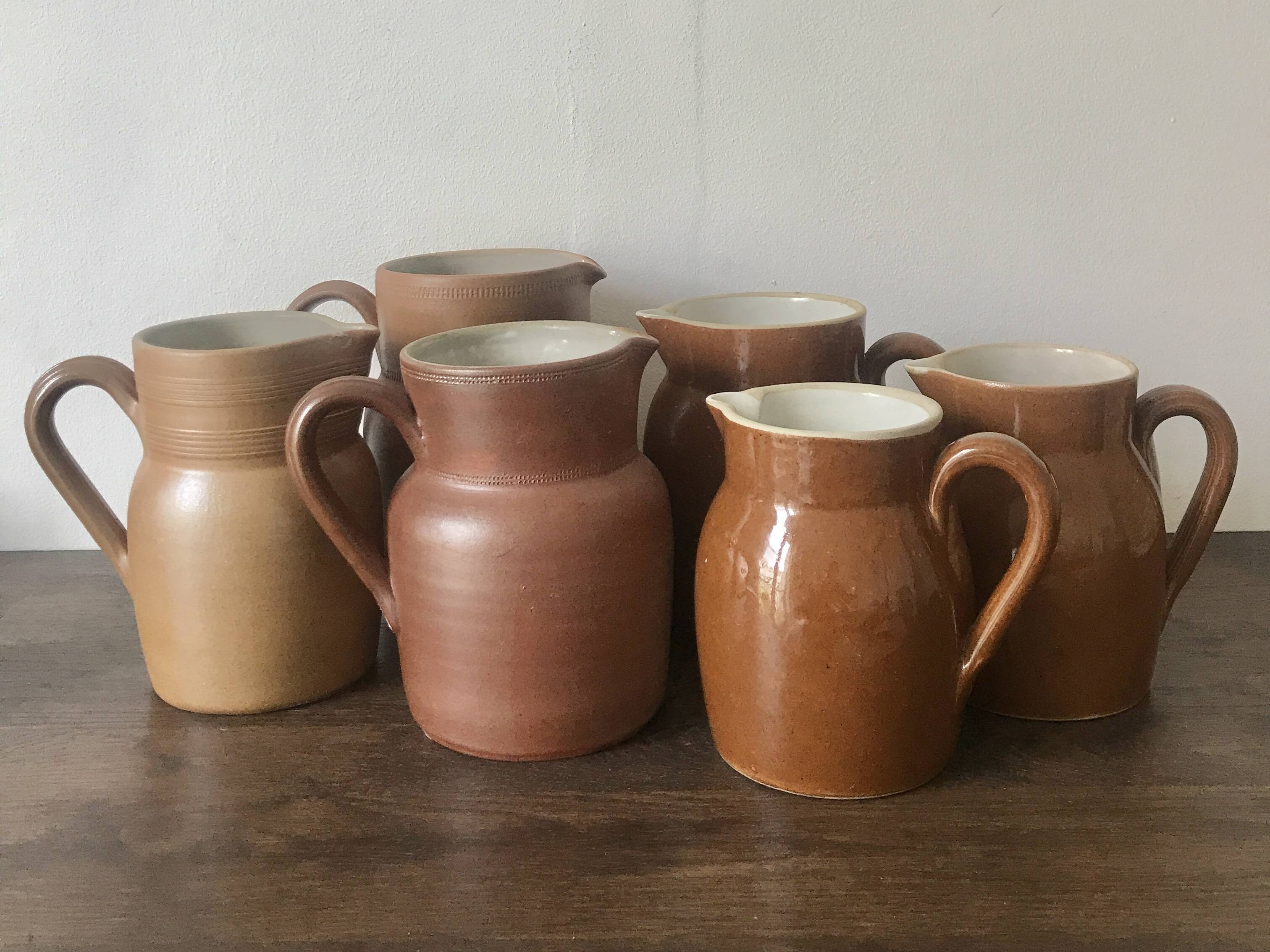 Set of 3 glazed stoneware jugs