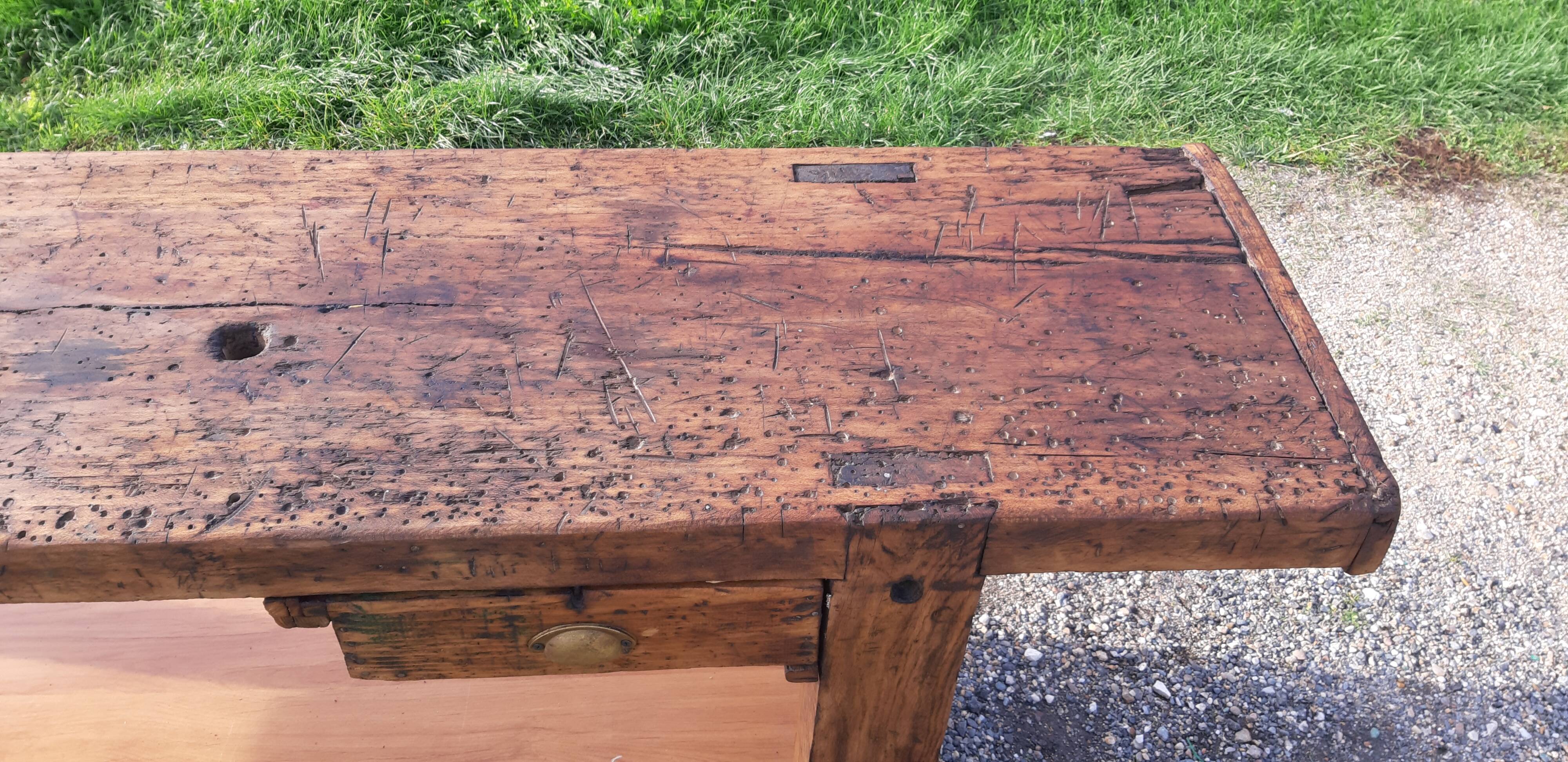 Old Wood Workbench, 1 Drawer and Shelf