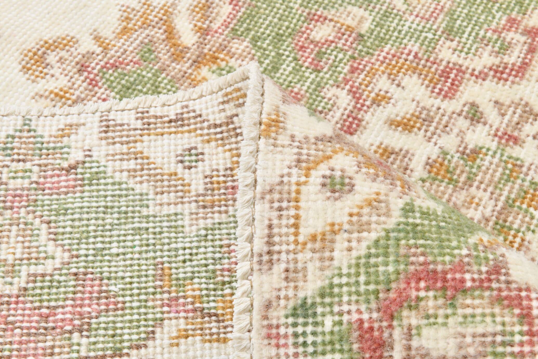 4x7 Beige and Green Floral Design Vintage Rug, Anatolian Rug, 113x207Cm