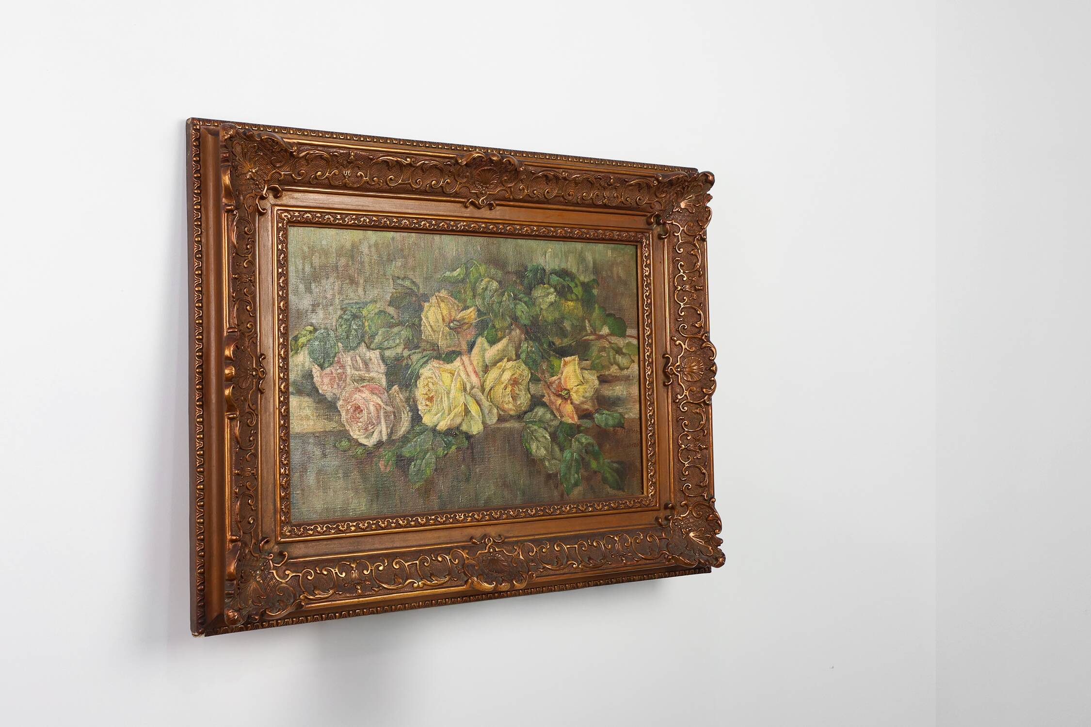 Romantic Floral Still Life Painting, Belgium ca. 1900