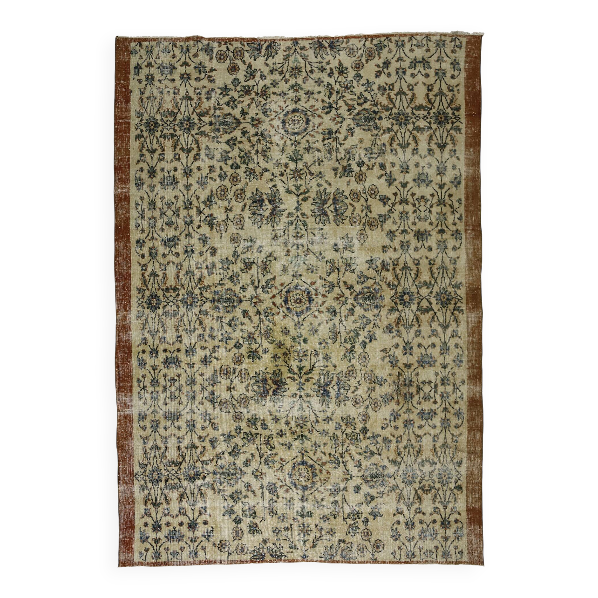 Tapis Oushak Ancien – Ton Ivoire & Motifs Floraux, 198 x 274 cm