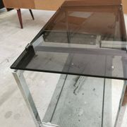 Table d'appoint, desserte, console en verre et métal chromé