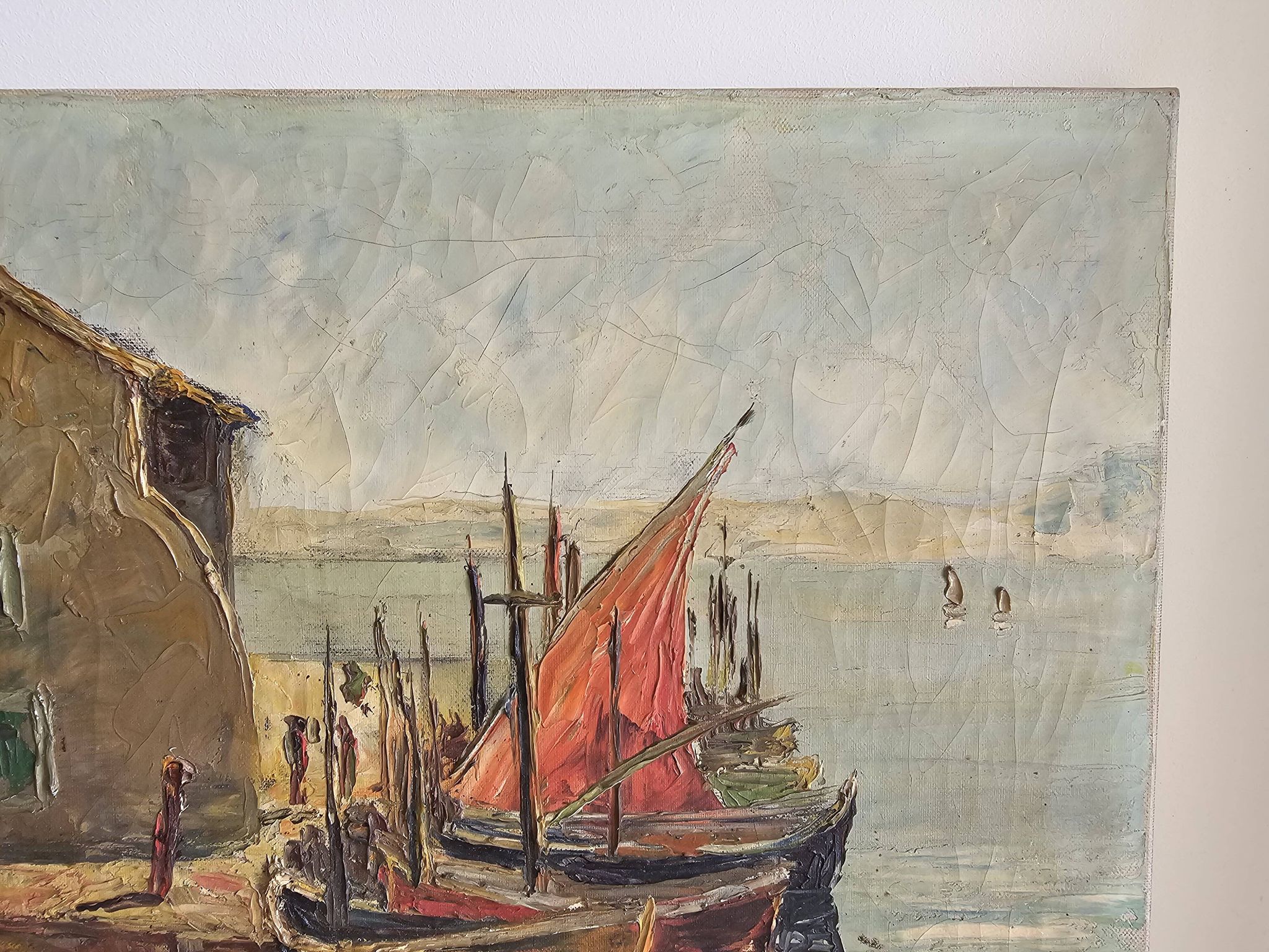 Oil on Canvas Marine Port of Martigues Signed (to be identified) Accid