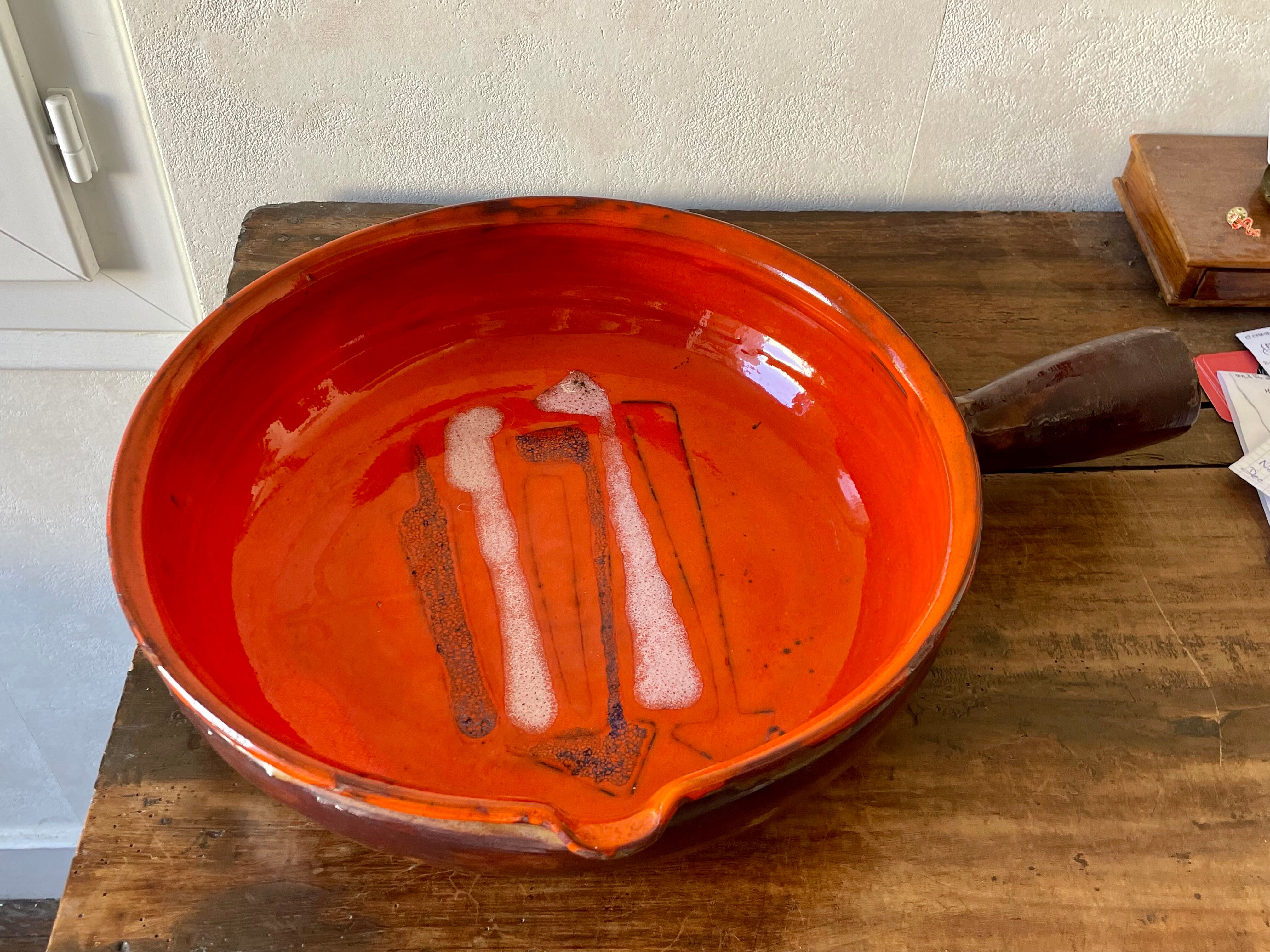 Very large ceramic frying pan by Juliette Derel, circa 1960