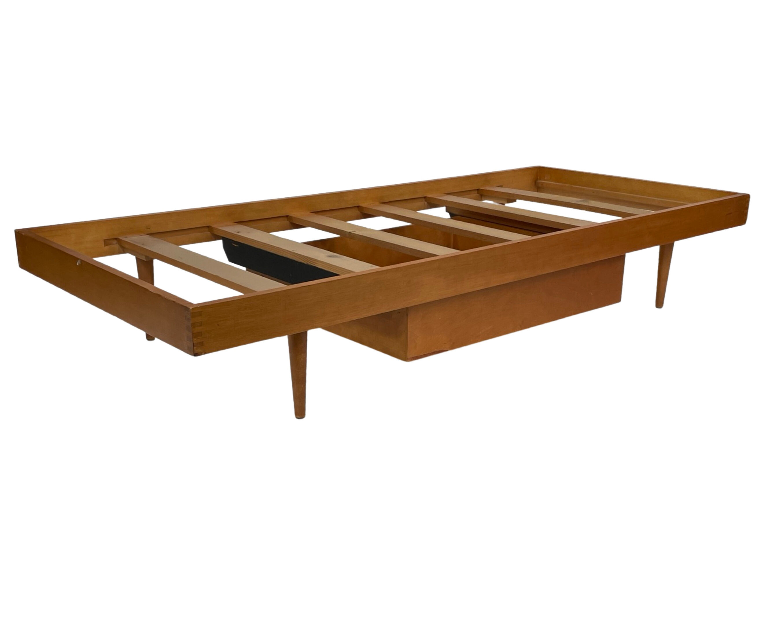 Vintage daybed 1960s minimalist design with drawer in wood