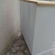 English commode of beautiful craftsmanship enhanced in pearl grey with a waxed finish.