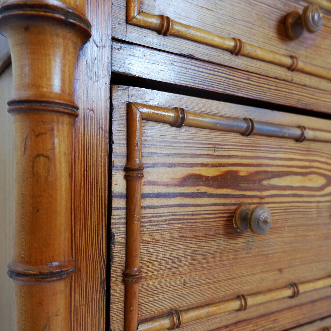 Faux Bamboo Dark Pine Chest of Drawers - 20th century