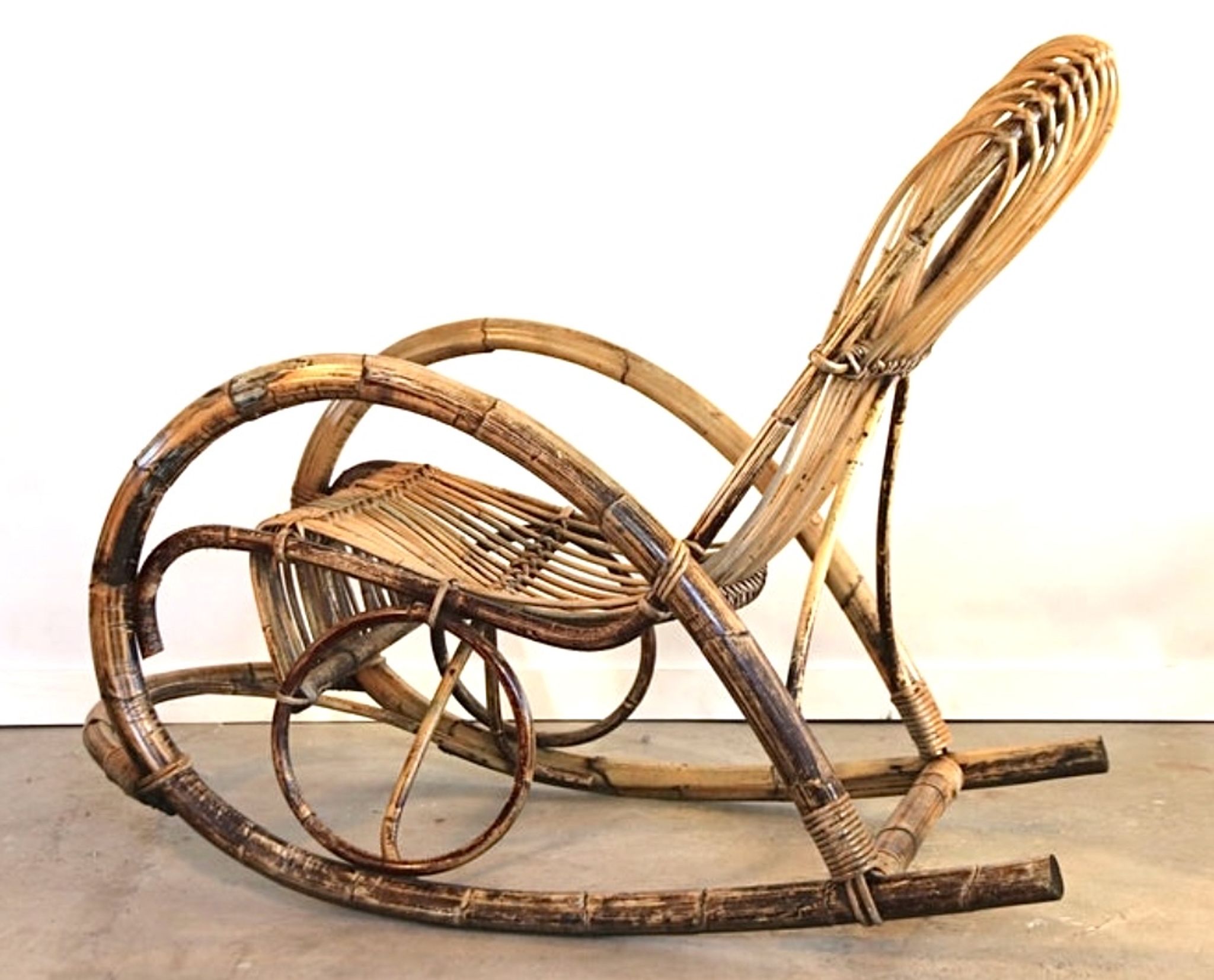 Rocking chair in bamboo and rattan, 1950