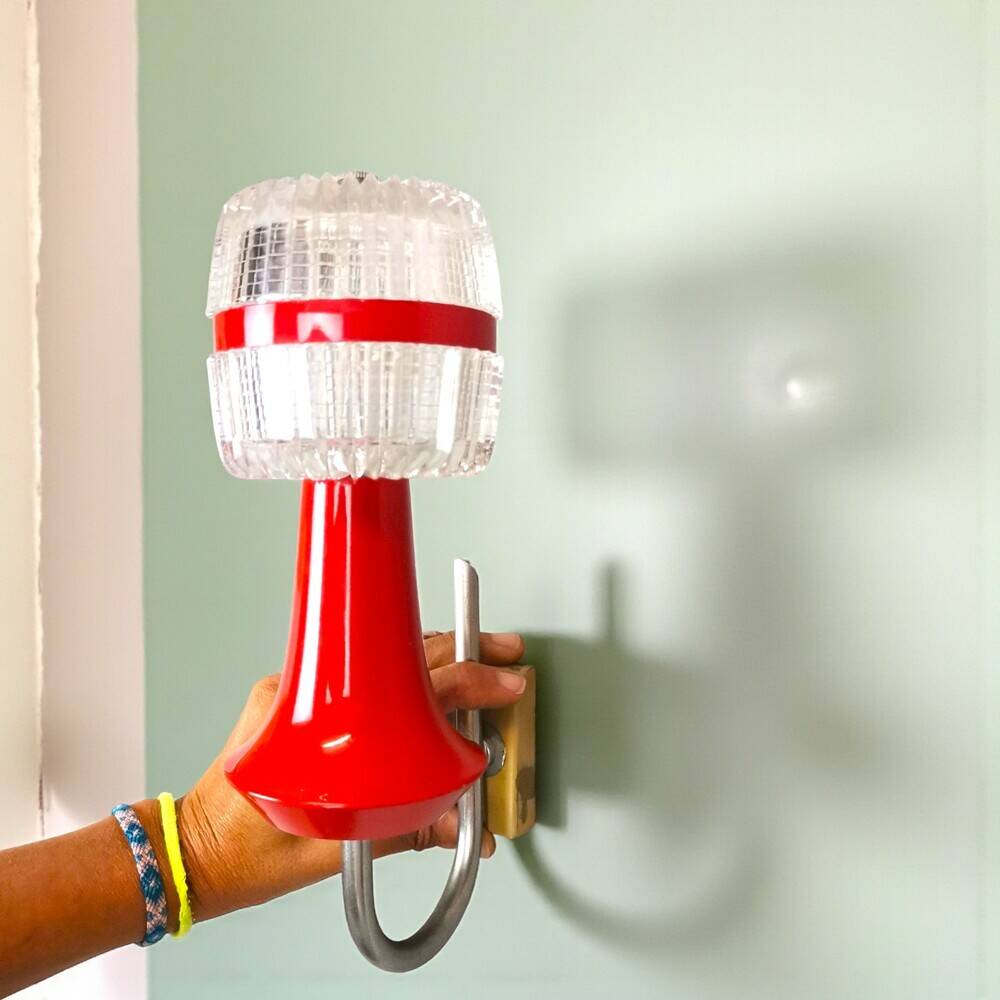 Pair Red Mid Century Modern wall lamps