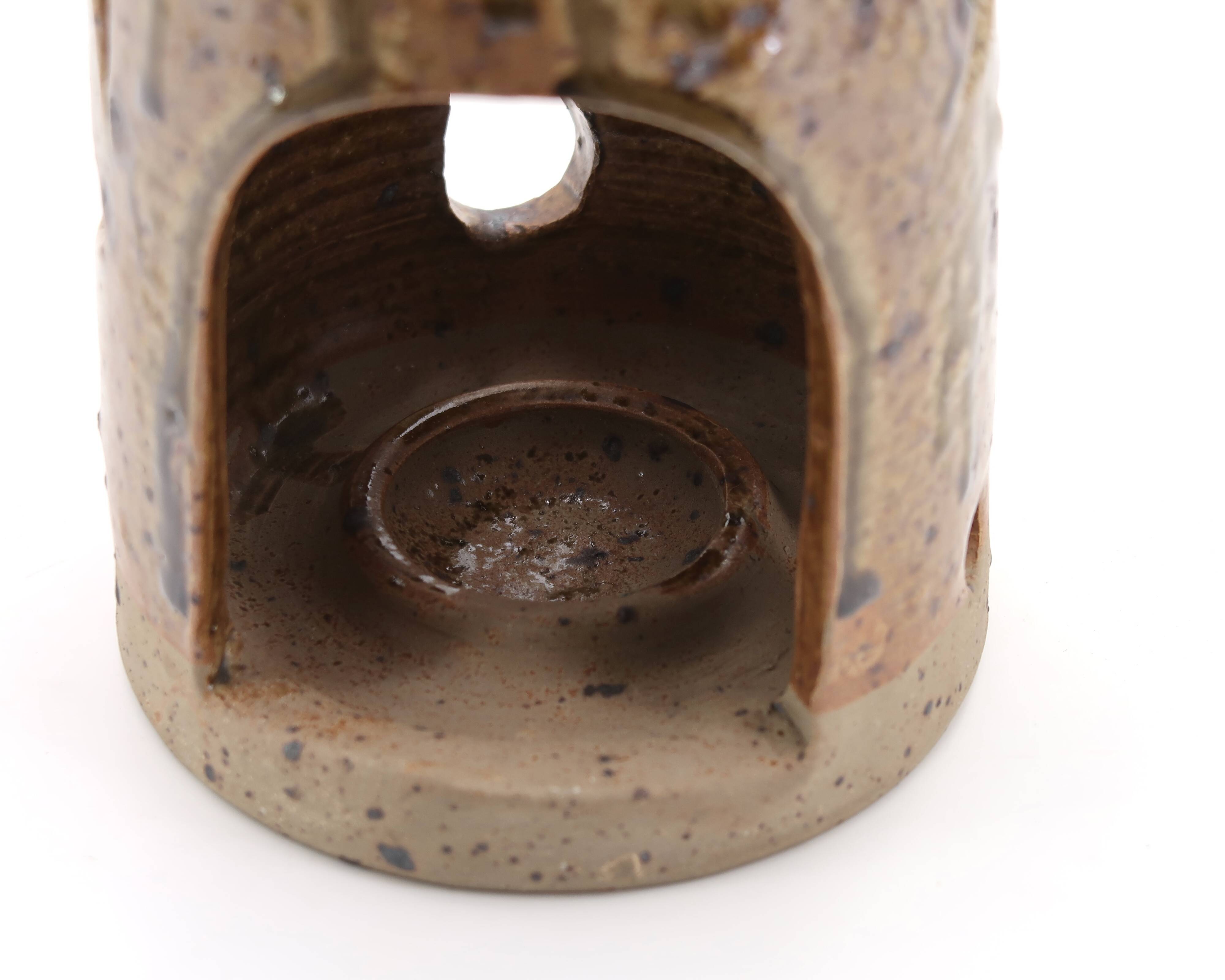 Signed stoneware lantern candle holder, 1960s