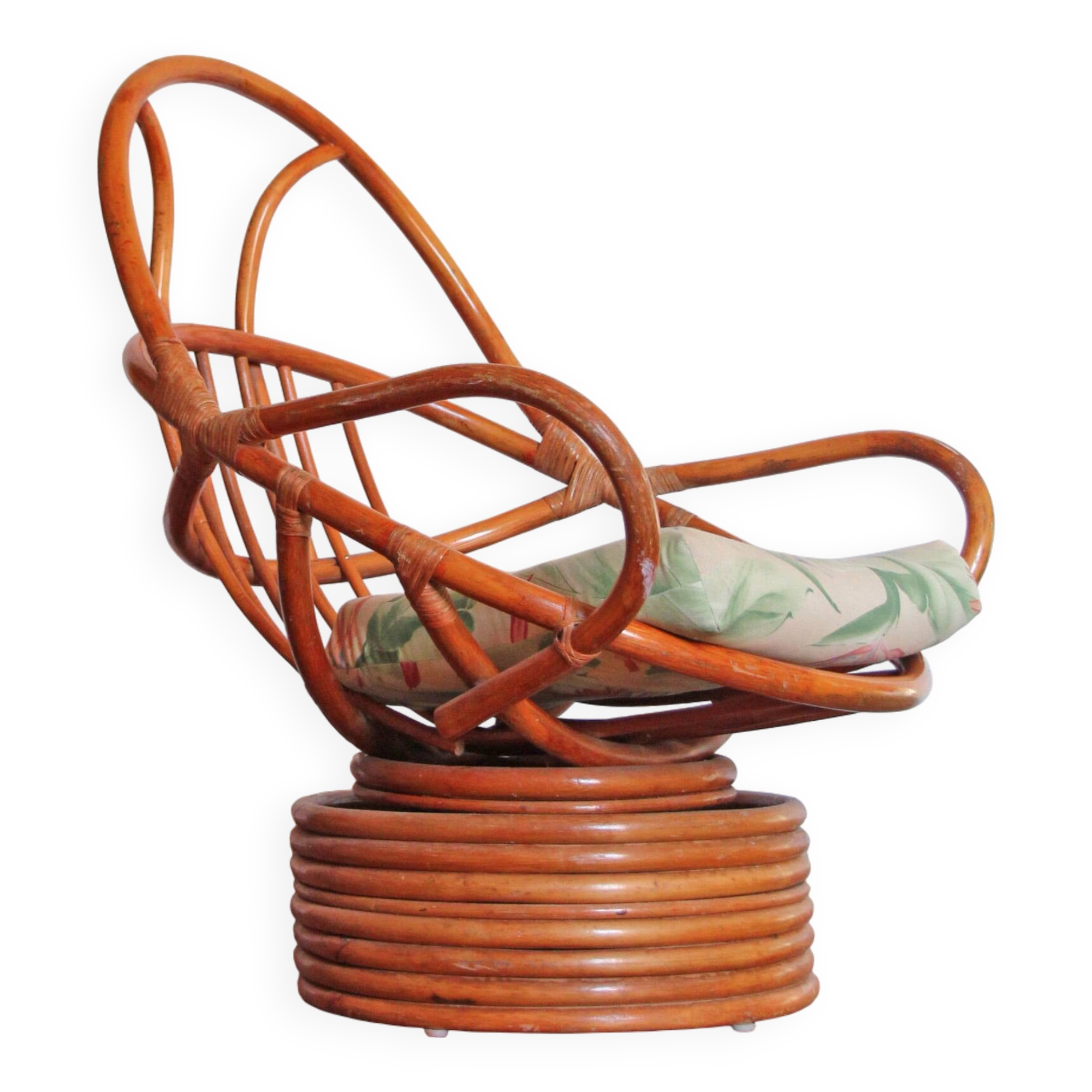 Rattan armchair, reclining and swivel, 70s