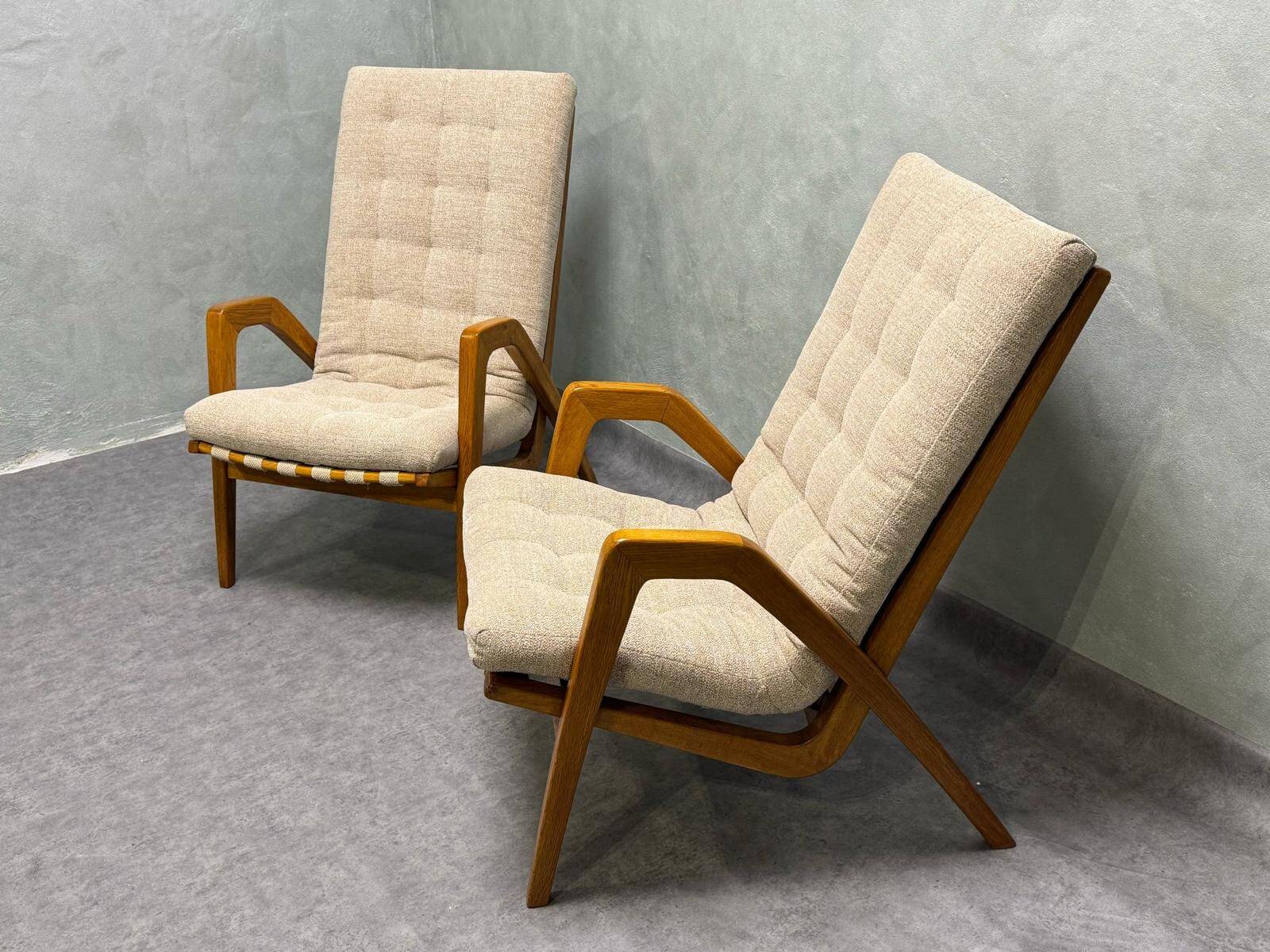 Paire de fauteuils par Jan Vaněk, années 1940, entièrement restaurés, Tchécoslovaquie