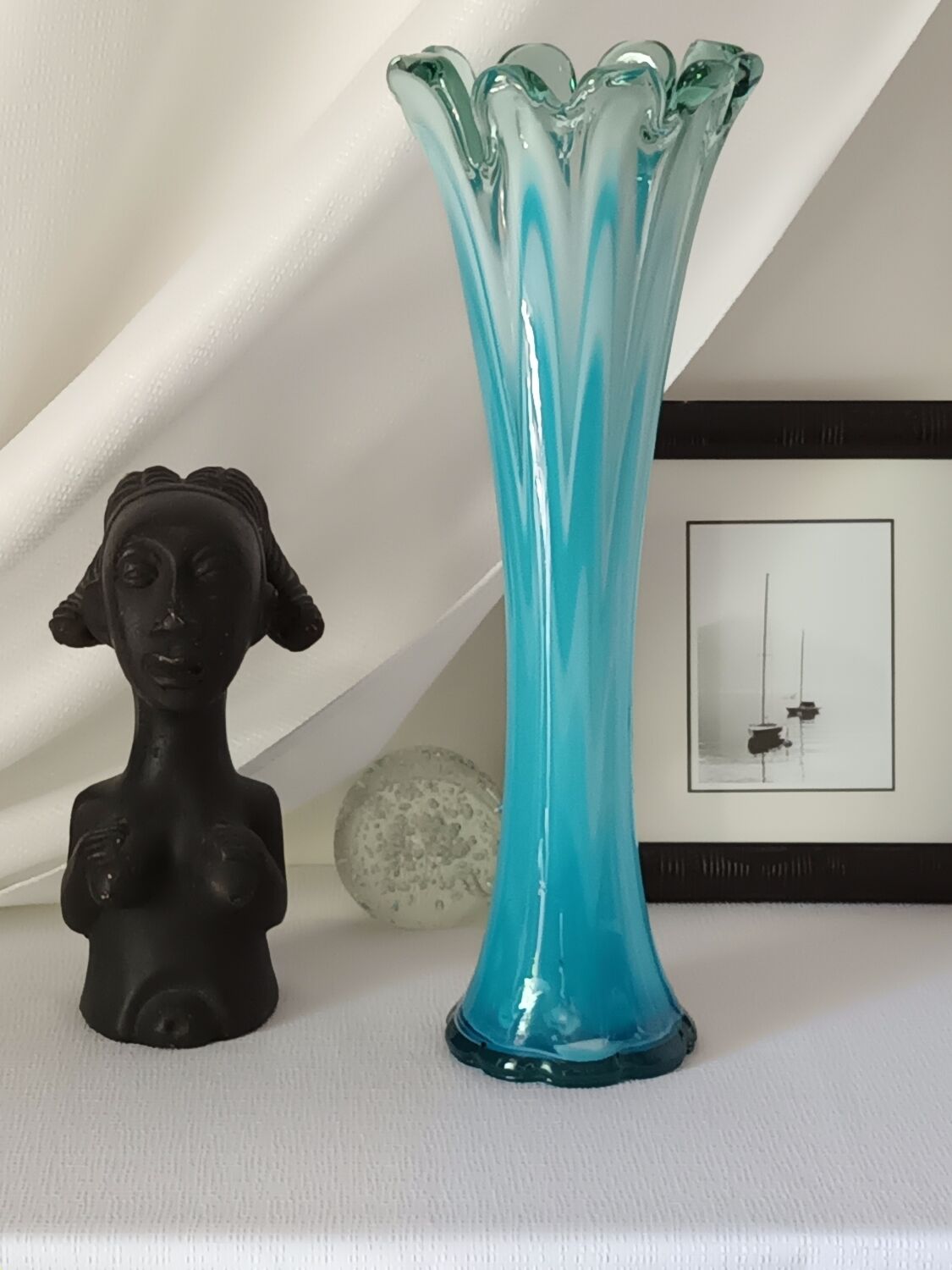 Vintage blue blown glass vase