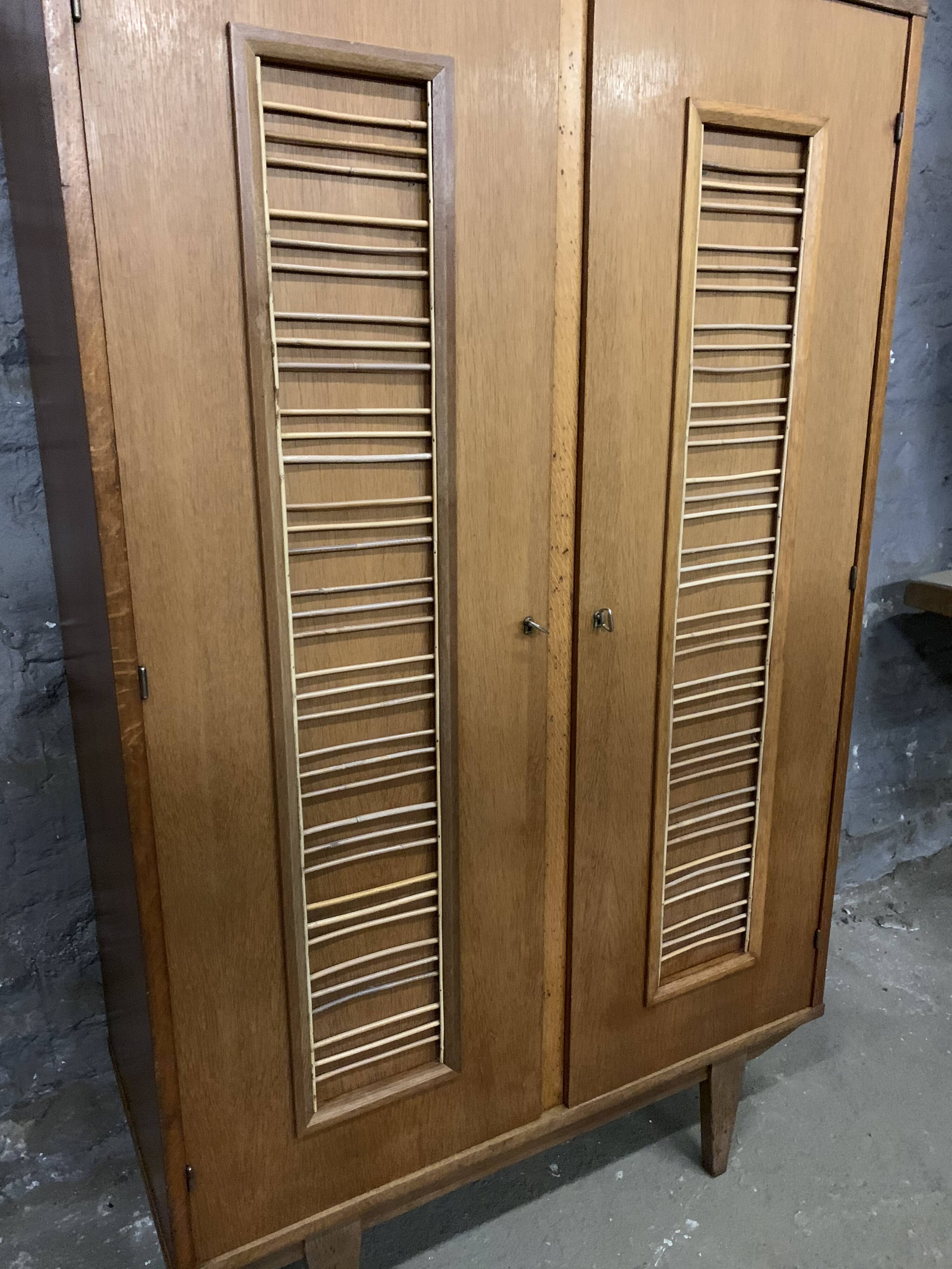 Vintage oak and rattan cabinet 1960